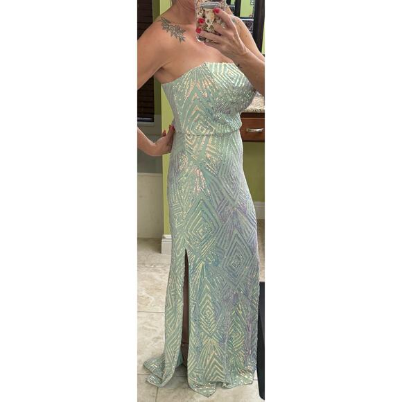 Speechless 9 embellished strapless formal evening gown light sage green NWOT - Picture 6 of 12